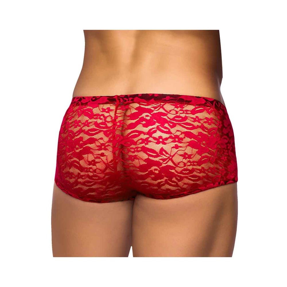 Male Power Stretch Lace Mini Short Red Small - Image 2