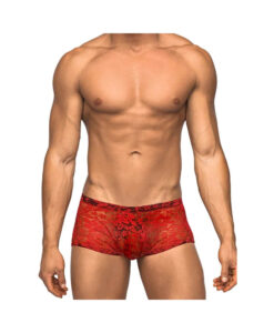 Male Power Stretch Lace Mini Short Red X-large