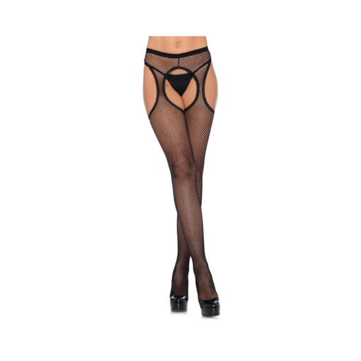 Fishnet Suspender Hose With Scalloped Trim O/s Black