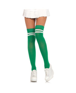 Ribbed Athletic Thigh Highs O/s Kelly Green/white
