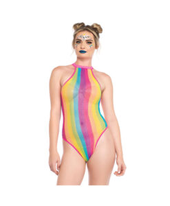Rainbow Striped Halter Bodysuit O/s Multicolor