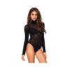 Opaque High Neck Long Sleeved Bodysuit With Snap Crotch O/s Black