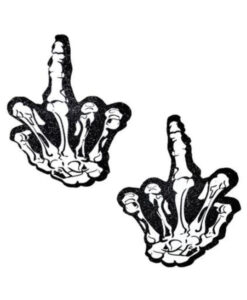 Neva Nude Pasty Skeleton Fu Hand On Black Malice Glitter