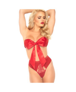 2pc Satin Ribbon Gift Bandeau With Hook-n-eye Back And Matching Eyelash Lace Cut Out G-string Panty
