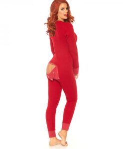 Cozy Brushed Long Johns W/flap S/m Red