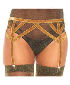 Shimmer Lurex Elastic Garter Belt. Gold O/s