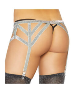 Shimmer Lurex Elastic Garter Belt. Silver O/s