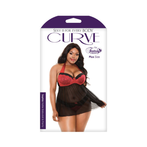 Sophia Halter Babydoll & Panty Black Red 3X/4X - Image 3