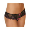 Crotchless Lace Thong W/bows Black 1x/2x