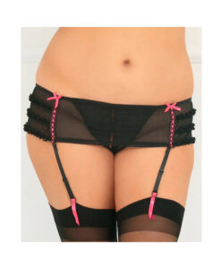 Rene Rofe Crotchless Garter Thong Black 3X/4X