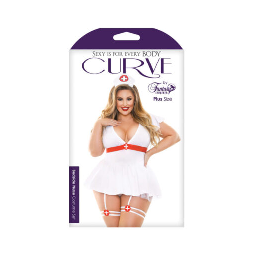 Curve Bedside Nurse Costume Set; Dress With Tie Back, Gartered Panty And Medic Hat White 3x/4x - Image 3