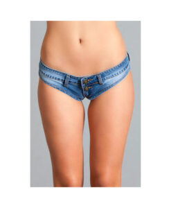Low Rise Mini Denim Cheeky Jeans Shorts Large Blue