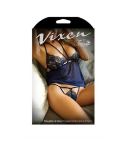 Vixen Naughty & Navy Caged Babydoll & Panty Os Navy