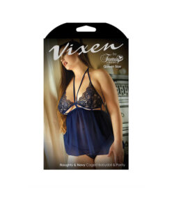 Vixen Naughty & Navy Caged Babydoll & Panty Queen Navy