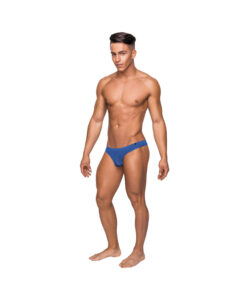 Male Power Seamless Sleek Thong Blue Sheer Pouch Sm
