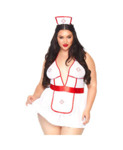 3 Pc Nightshift Nurse, Includes Deep-v Babydoll Dress, G-string, And Matching Headband.