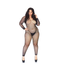 Crystalized Seamless Fishnet Long Sleeved Bodystocking.