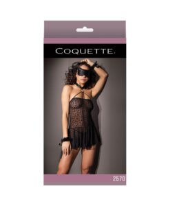 Kitty Leopard Mesh Halter Babydoll W/ Cuffs & Eye Mask Os