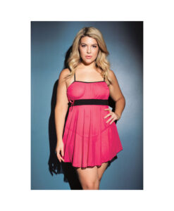Baby Doll , Criss Cross Straps & G-string Fuchsia/black Xl