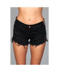 Denim Shorts Lace Up Side Detalil Black Smalle