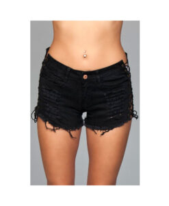 Denim Shorts Lace Up Side Detalil Black Large