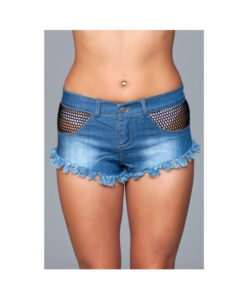 Denim Shorts Fishnet Trim Frindge Bottom Medium