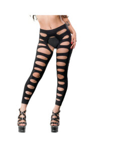 Black Variegated Holes Crotchless Legging  Os