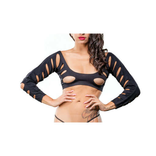 Black Variegated Holes Crotchless Legging  Os - Image 3