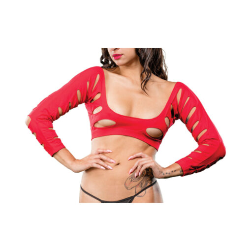 Red variegated holes crotchless legging - Image 3