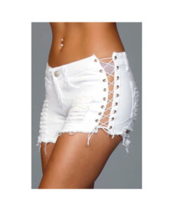 Denim Shorts With Lace Up Side White Large