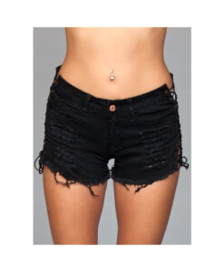 Denim Shorts Lace Up Side Detalil Blk Medium