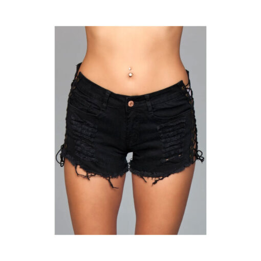 Denim Shorts Lace Up Side Detalil Blk Medium