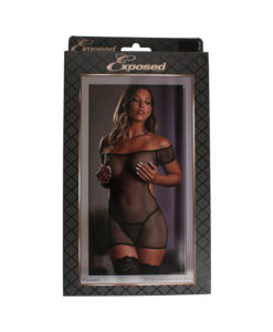 Fishnet Off Shoulder Dress &GStrng BK LX