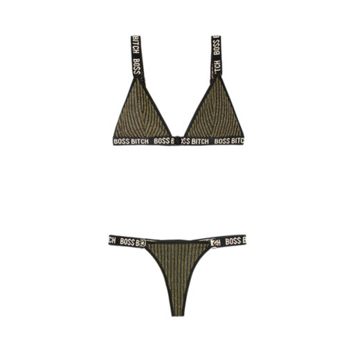 Vibes Boss Bitch Bra/panty Gold Ring Blk M/l