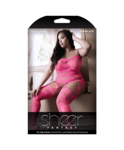 Sheer To The Moon Multi Garter Bodystocking Queen Neon Pink