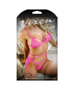 Vixen Neon Symphony  Bralette, Garter Belt & Panty  L/xl Electric Pink