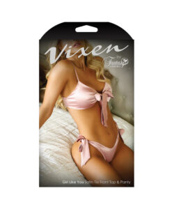 Vixen Girl Like You Satin Tie Front Top & Side Tie Panty L/xl