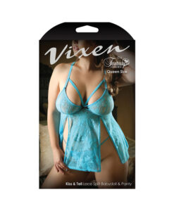 Vixen Kiss & Tell Lace Split Babydoll & Panty Queen