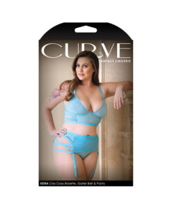 Curve Kiera Criss Cross Bralette, Garter Belt, And Panty 3x/4x