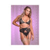 Ms Sheer Mesh Bra Garter & Panty Black S/m