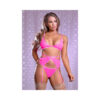 Ms Sheer Mesh Bra Garter & Panty Pink S/m
