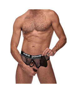 Alternative view of MP Cock Pit Net Cock Ring Thong Blk LX