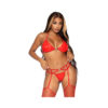 Vinyl Bikini Top, Heart Accent G-string Garter Belt Red M/l