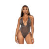 Shimmer Sheer Lunex Rhinestone Teddy, Thong Wrap Around Straps Black Os