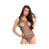 Rhinestone Fishnet Snap Crotch Bodysuit Black Os