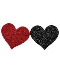 Nipplicious - Heart Shape Pasties - Glitter  - 2-pack - Red & Black