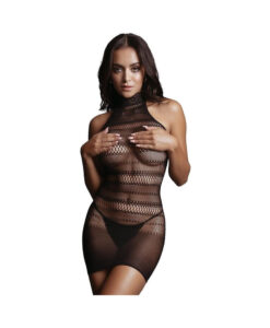Shots Le Desir High Lace Neck Net Mini Dress Os Black