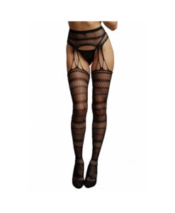Shots Le Desir Suspender Striped Pantyhose Os Black