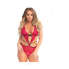 Scalloped Lace Teddy W/cross Straps And Panty S/m Fuchsia
