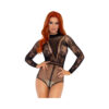 High Neck Floral Lace Bodysuit With Full Back Fishnet Snap Crotch Panty Os Black